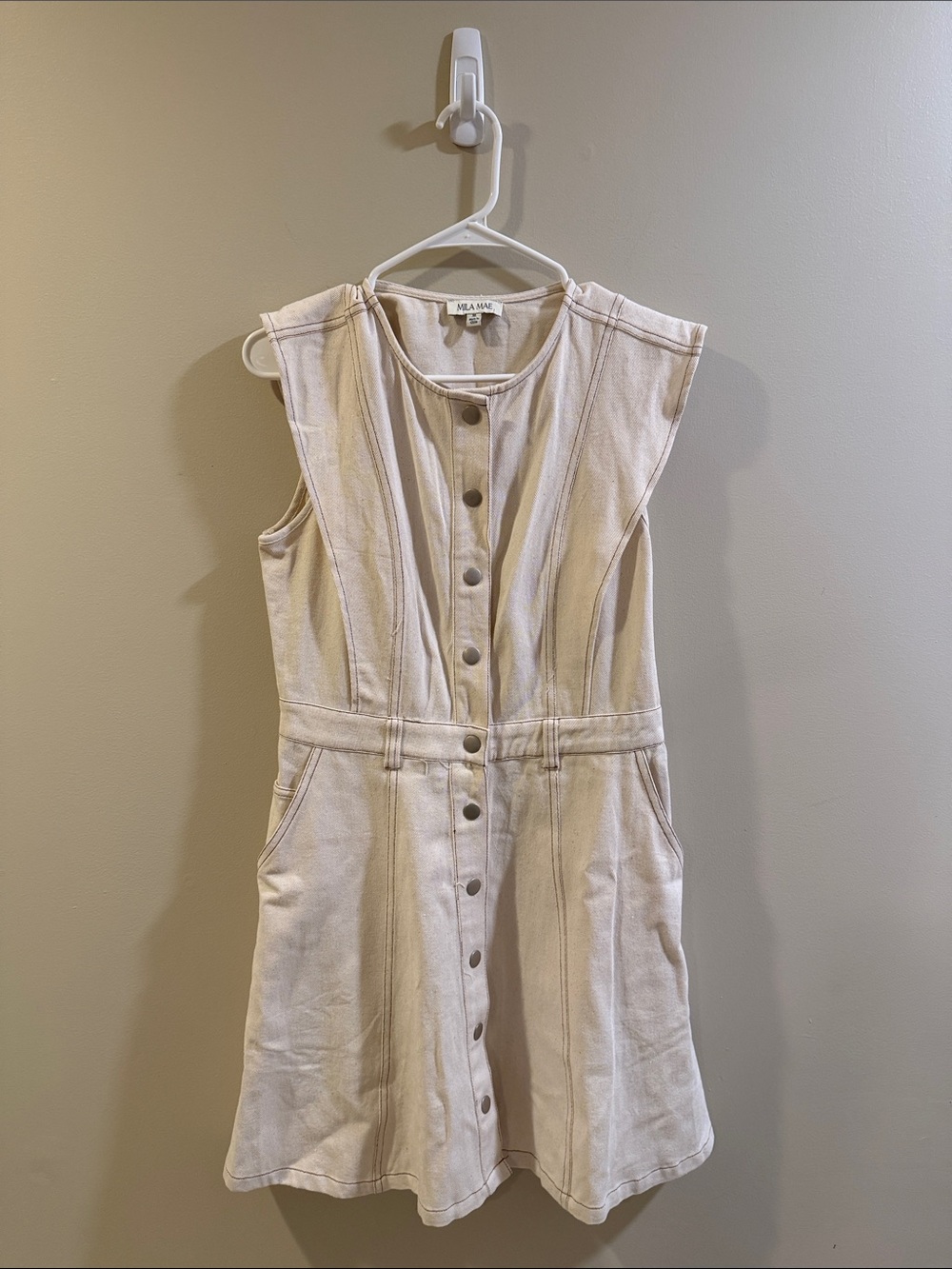 MILA MAE Cream “Canvas” Button-Front Midi Dress
